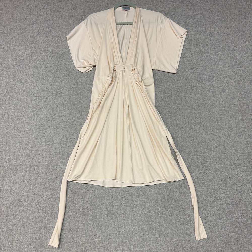 Issa London Dress Size 2 Cream Kimono Deep V-Neck Short Sleeve Waist Tie Zipper